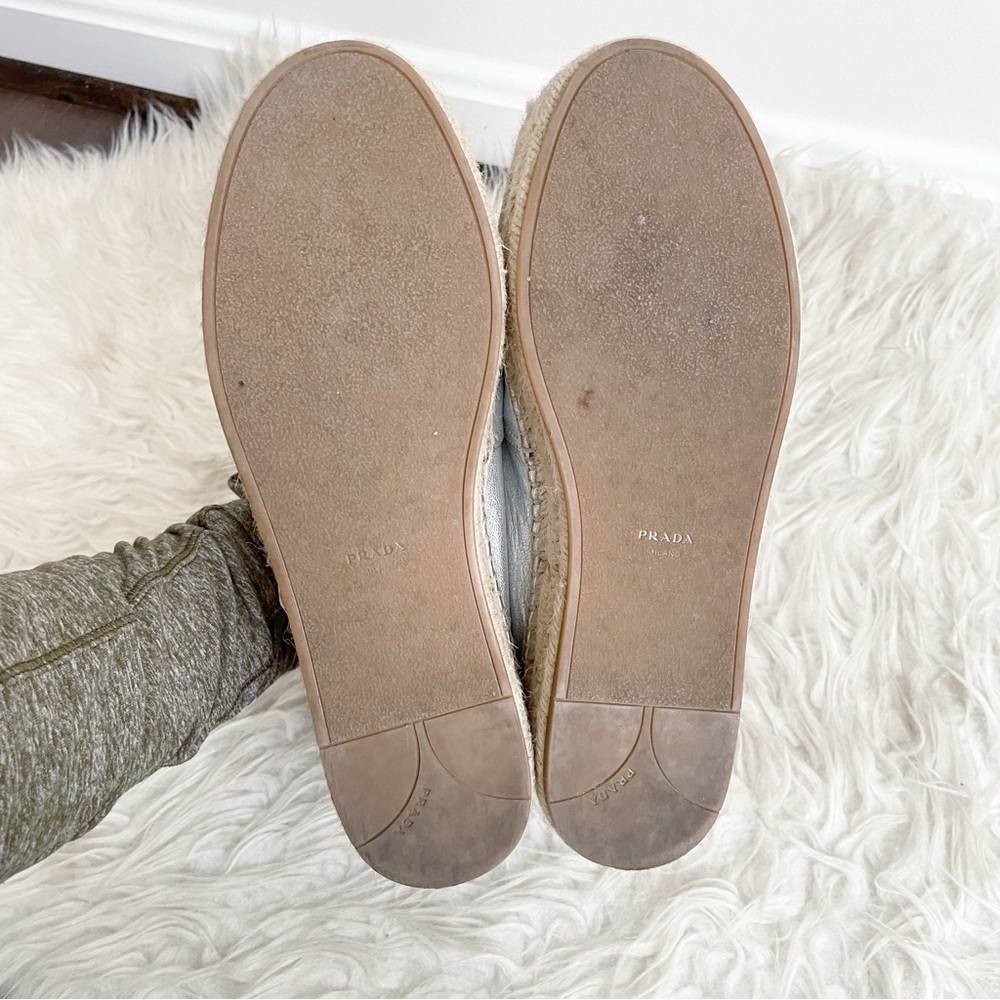 Prada Platform Open Toe Espadrille Silver Leather… - image 5